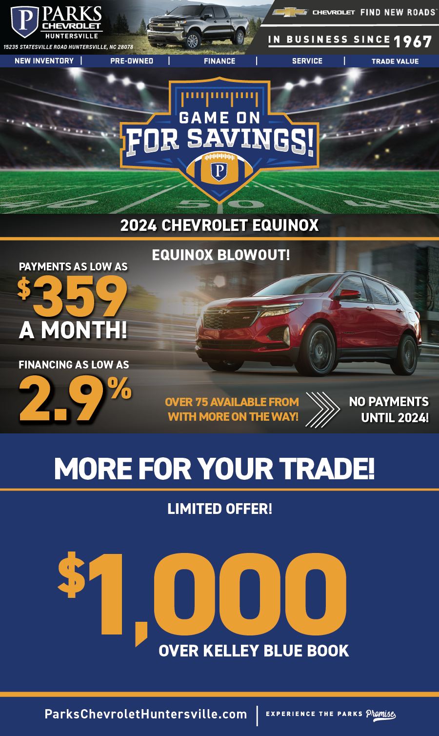 Parks Chevrolet Game On For Savings email
