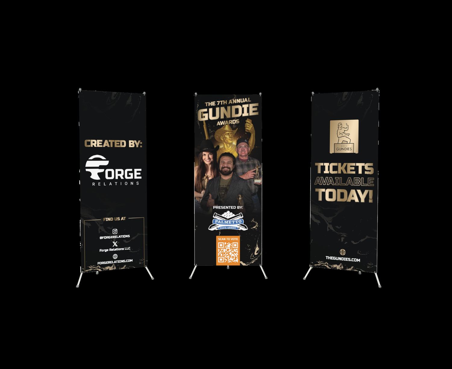 Gundies 2026 X-frame banners: created by Forge Relations, seventh annual, tickets available