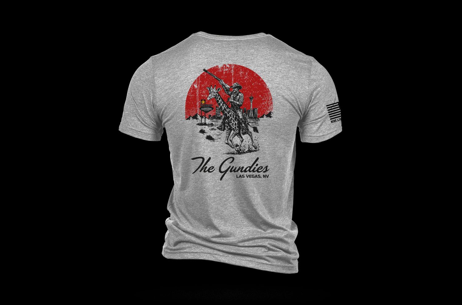 The Gundies Las Vegas event tee with a cowboy riding a giraffe