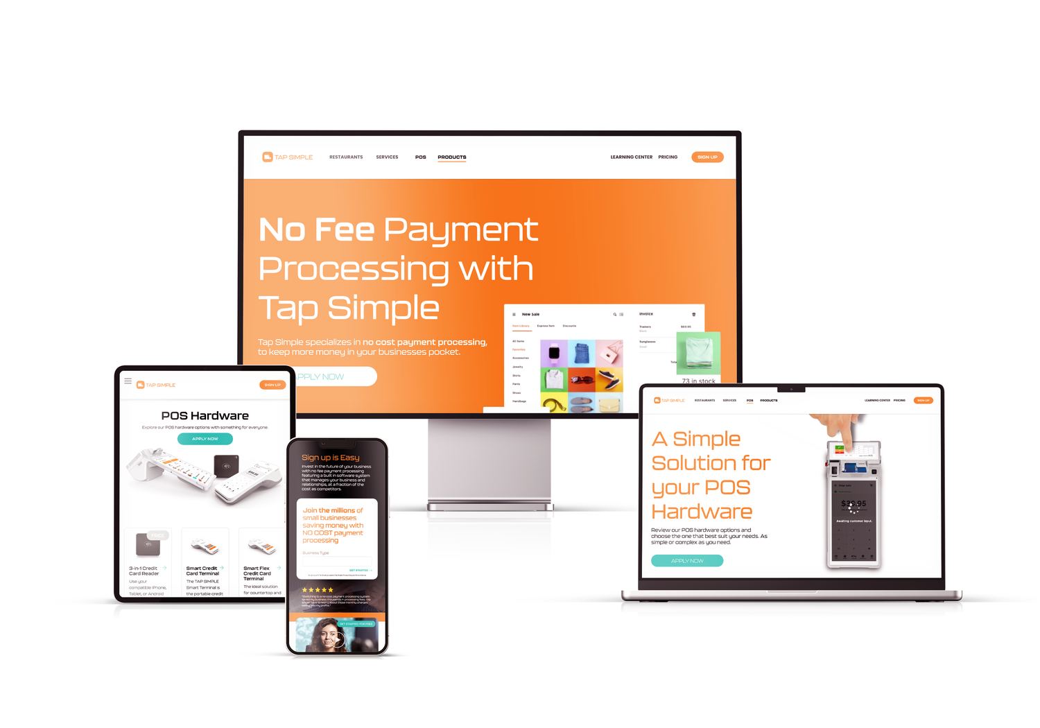 TAP Simple payment processing site across desktop, tablet, and mobile